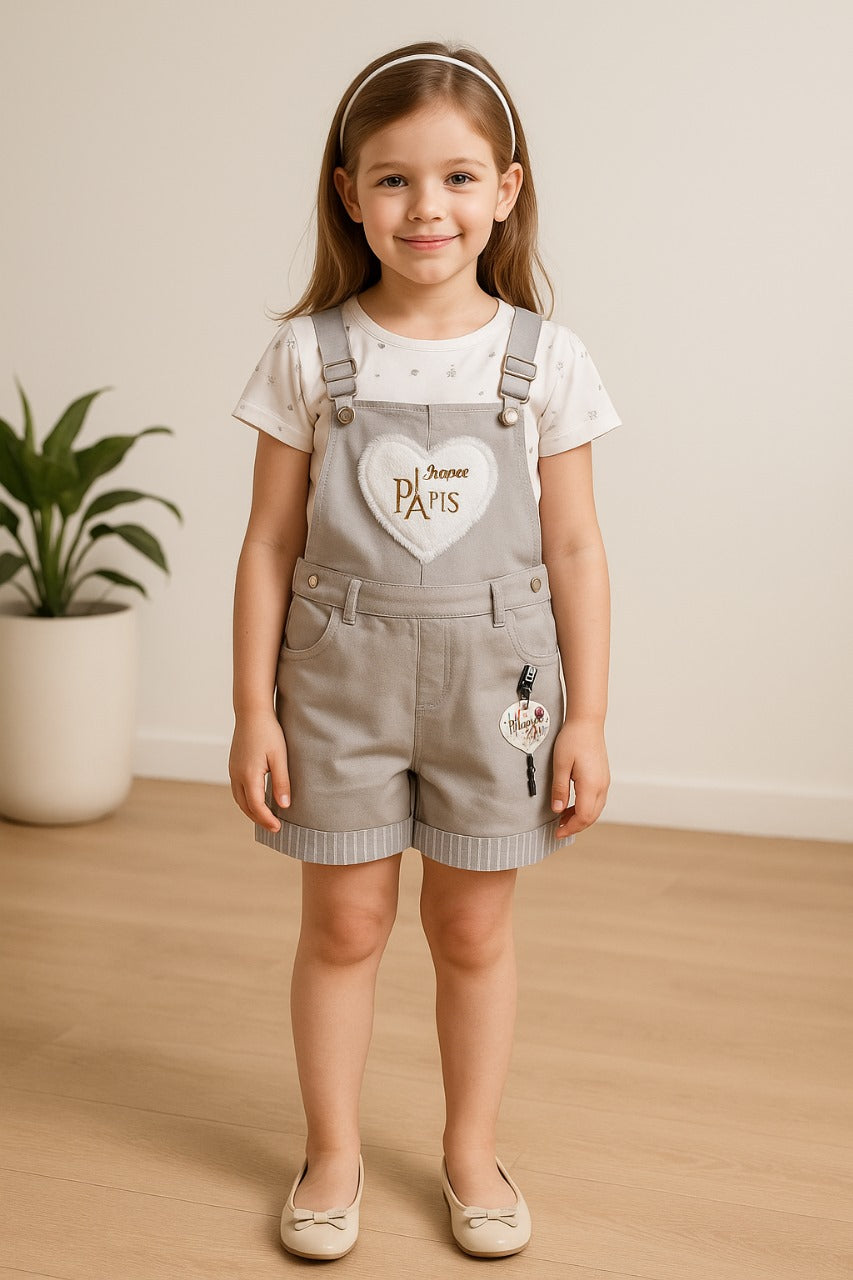 Girls Patch Work Dungaree Set