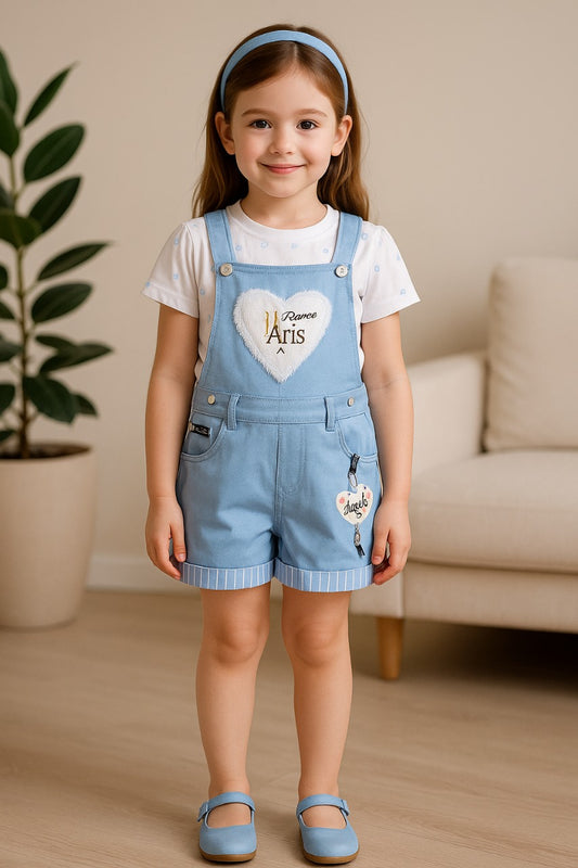 Girls Patch Work Dungaree Dress