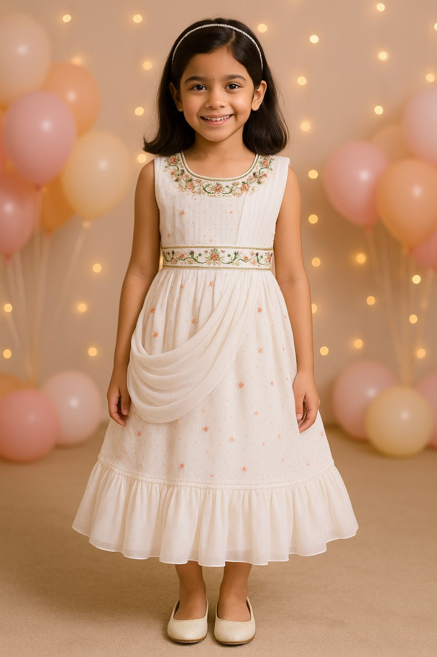 Girls Embellished Sequinned Chikankari Ethnic Dress
