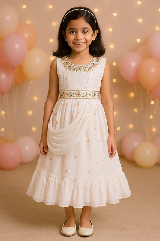 Girls Embellished Sequinned Chikankari Ethnic Dress