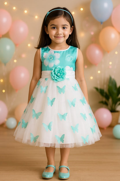 Girls Floral Butterfly Flutter Net Party Dress