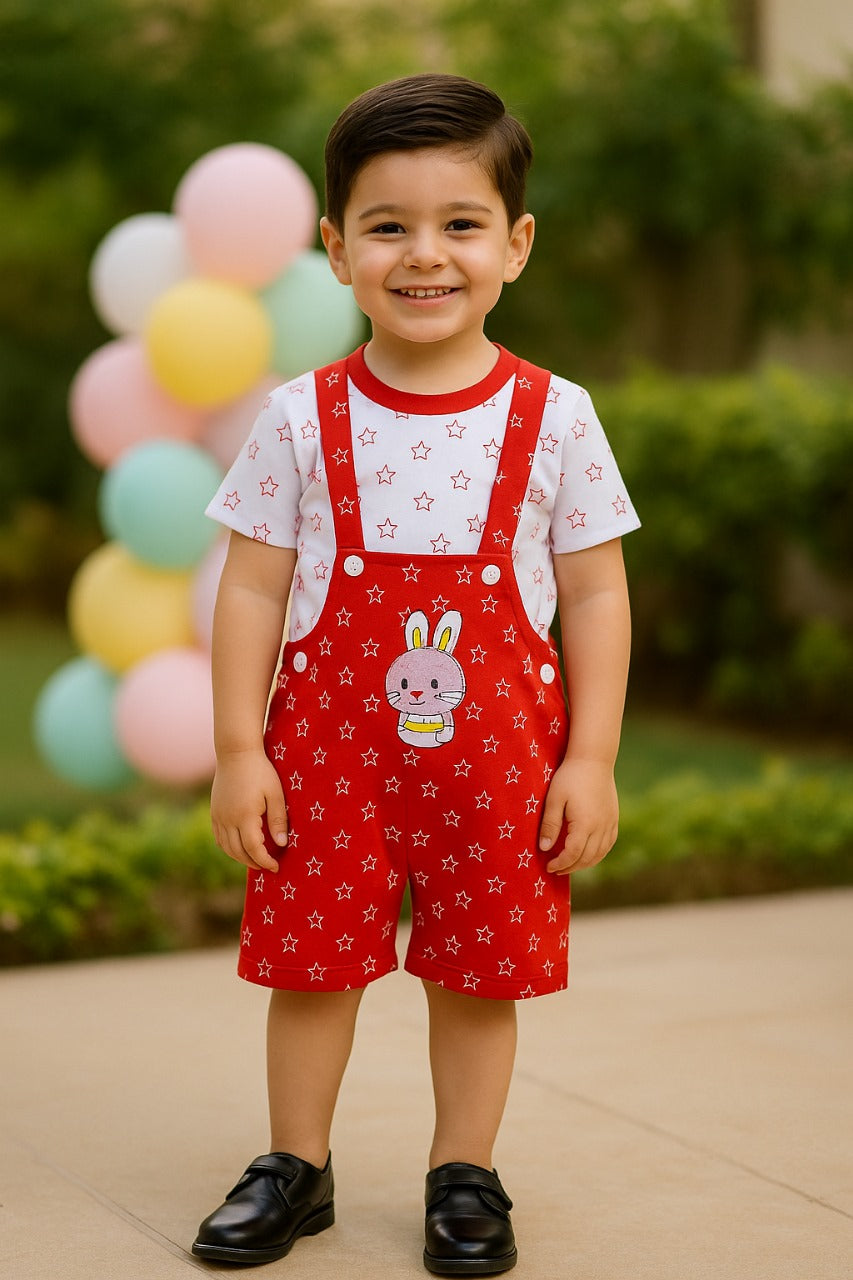 Boys Star Printed Cotton Dungaree Set