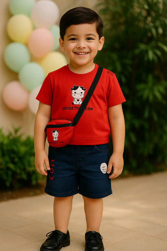 Boys Graphics Printed Clothing Set with Cross Shoulder Bag