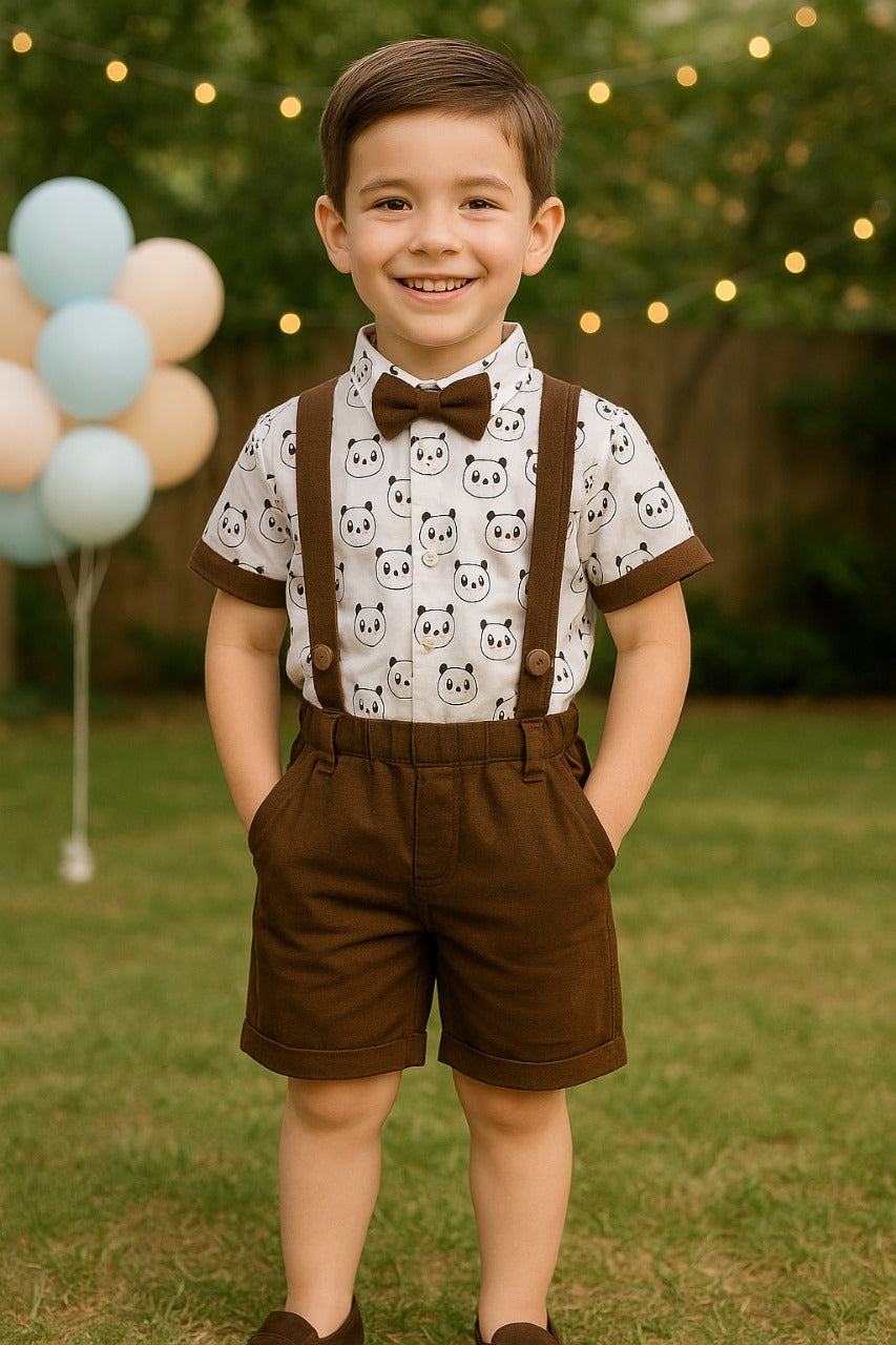 Baby Boys Panda Printed Dungaree Set