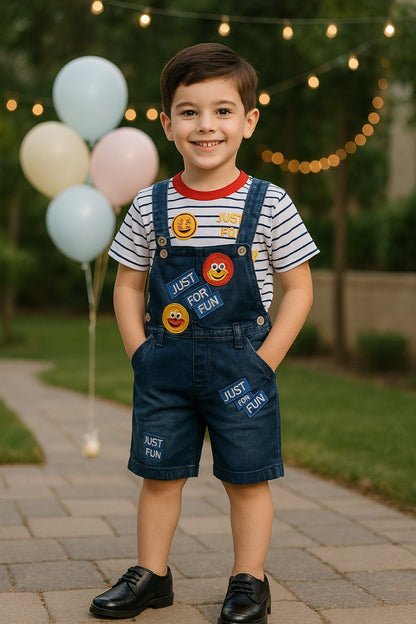 Boys Striped Denim Dungaree Set