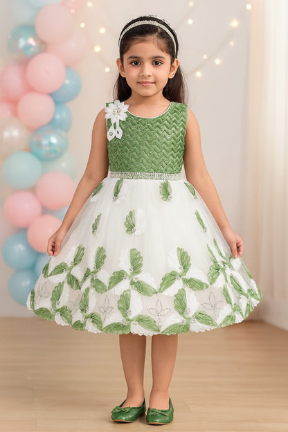 Girls Floral Pattern Sequinned Party Dress