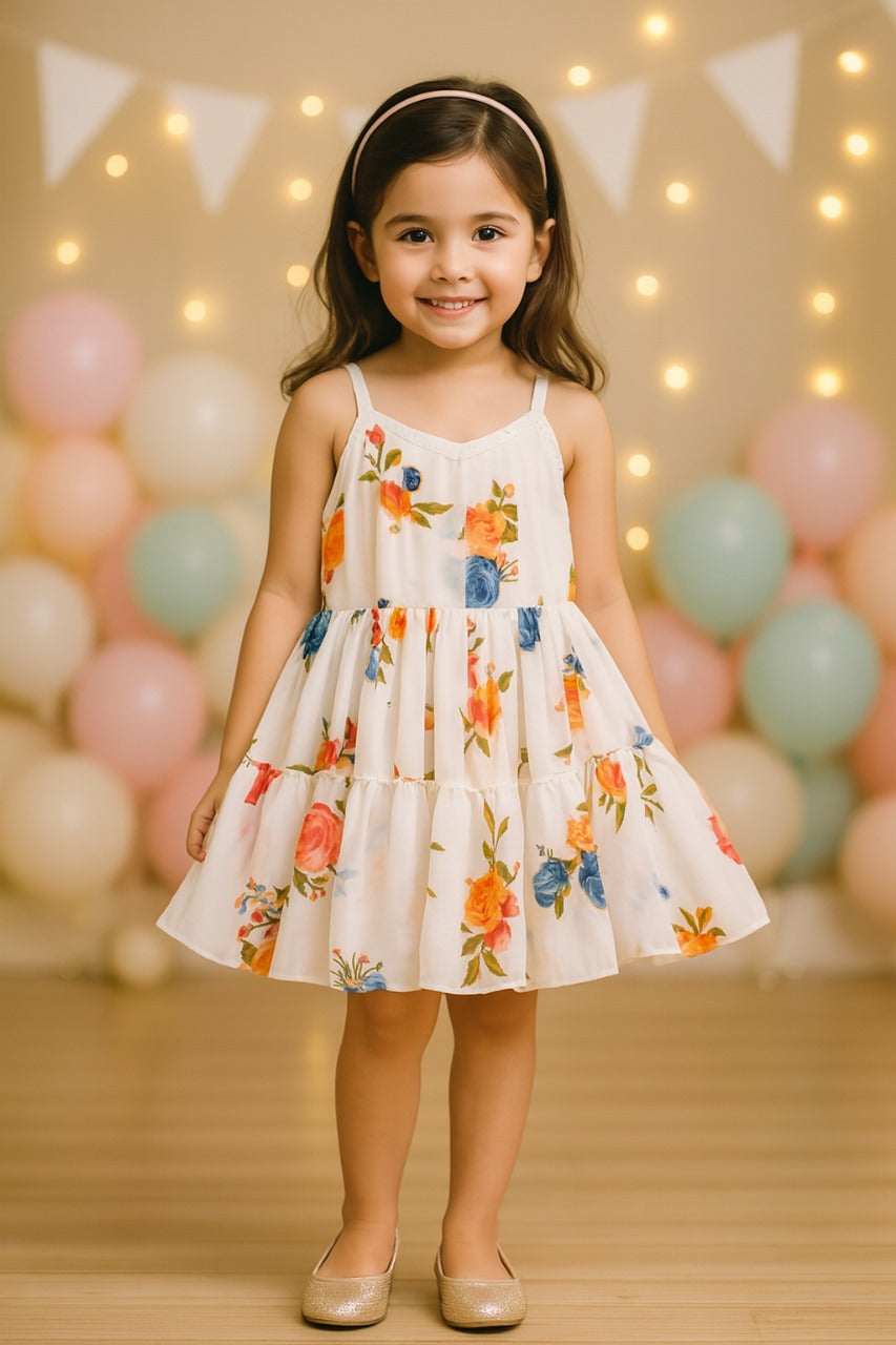 Girls Floral Printed Strappy Dress