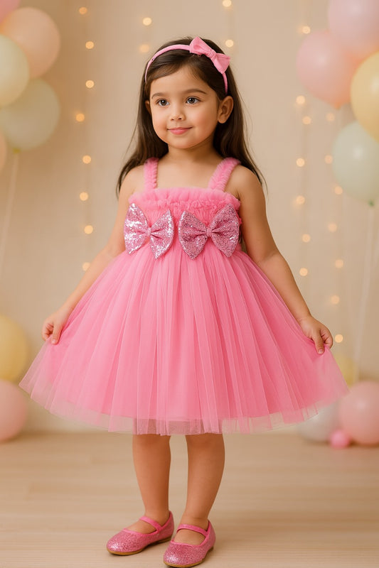 Girls Embellished Bow Detail Party Wear Dress