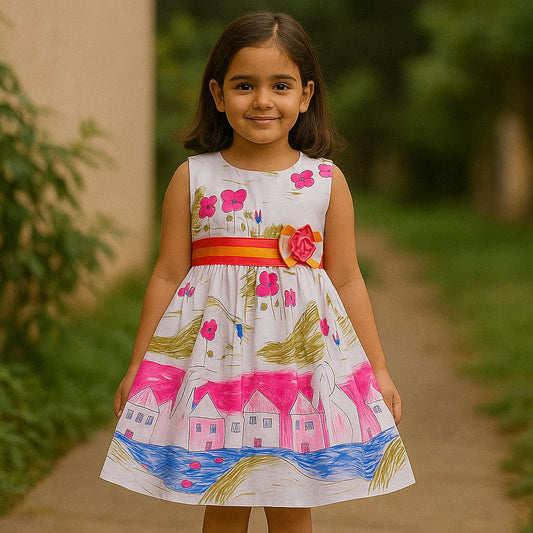 Girls Pure Cotton Printed Summer Casual Dress