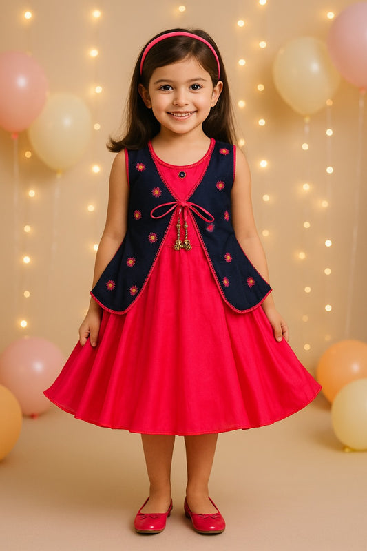 Pink Attached Jacket Fit and Flare Dress