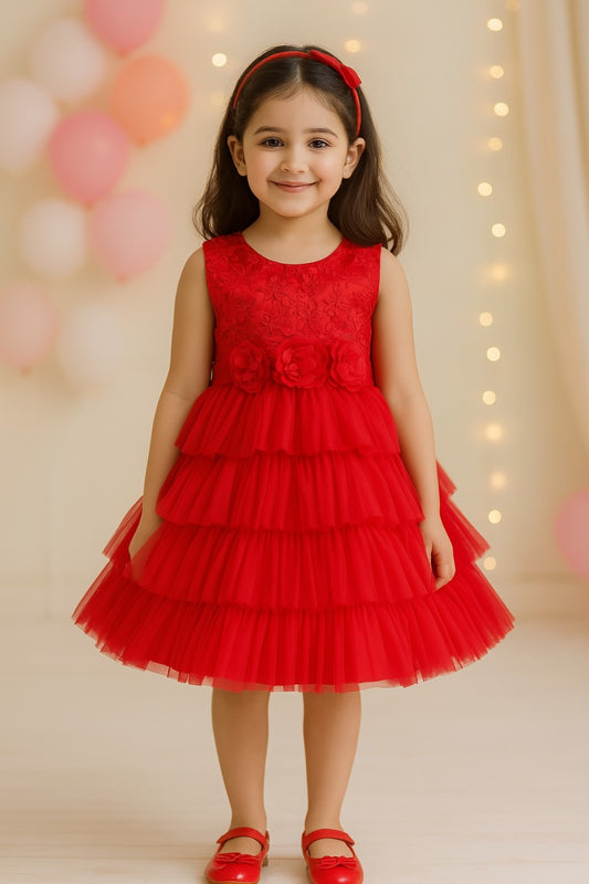 Self Design Layered Dress with Hair Band - fe2941