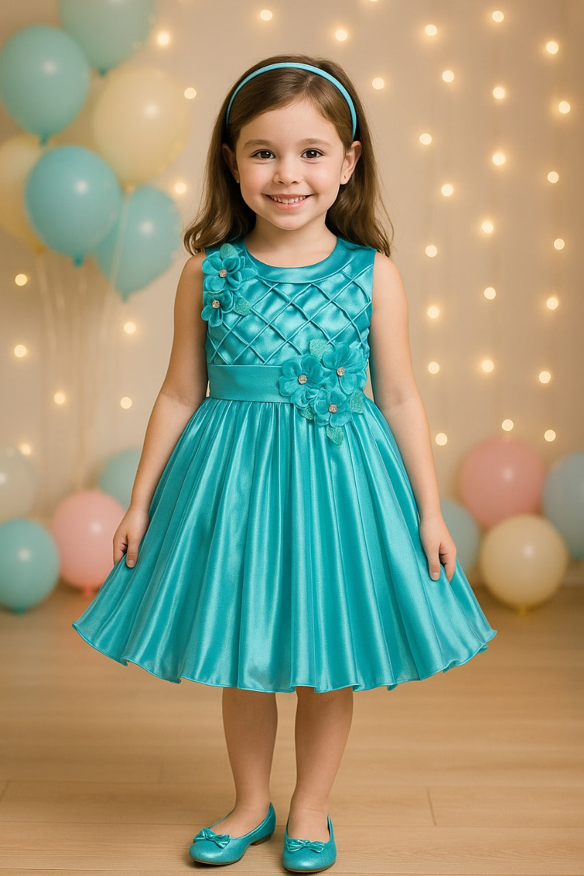 Girls No Sleeve Solid Pleated Frock Dress
