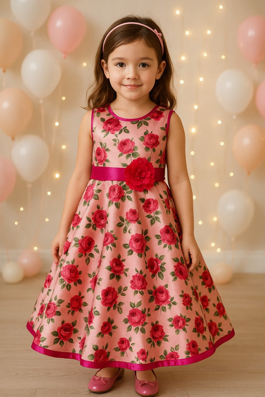 Wish Karo Girls Long Dress Birthday Frocks for Girls - Net - (LF181pnk)