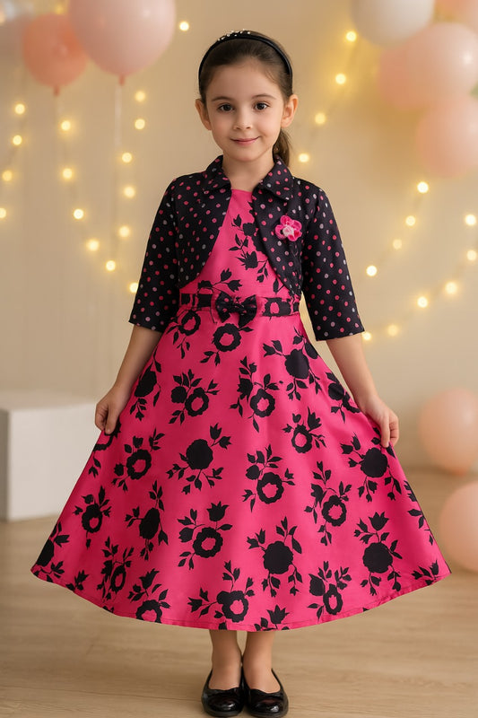 Wish Karo Girls Long Gown Dress with Jacket-(LF216pnk)
