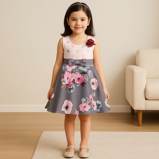 Wish Karo kids Birthday Frock Dress (stn754gry)