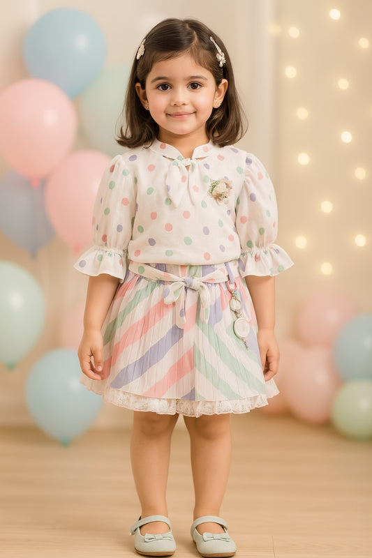 Girls Polka Print Top and Skirt Clothing Set