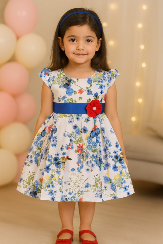 Girls Floral Printed Cotton Summer Casual Dress
