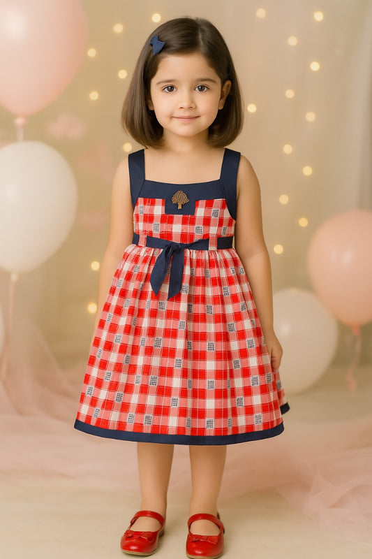 Girls Checkered Printed Cotton Summer Dress