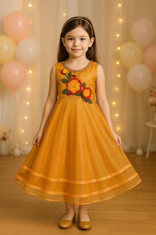 Girls Party Wear Long Dress Birthday Gown for Girls LF135gold