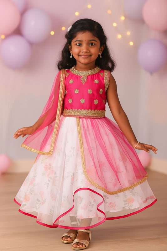 Girls Beads and Stone Embellished Ethnic Maxi Dress