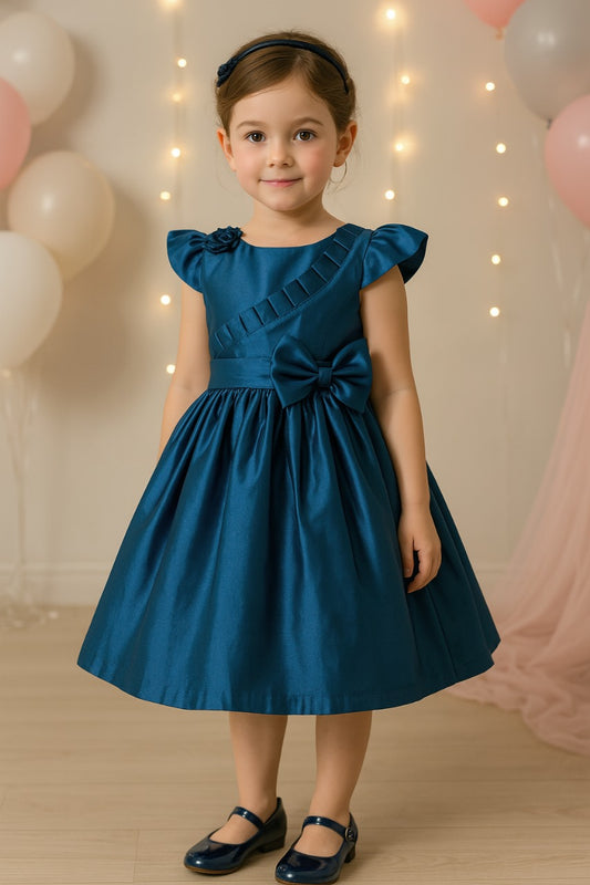 Girls Fit and Flare Ruffle Detail Bow Dress