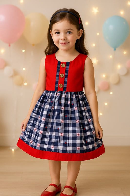 Girls Cotton Checkered Summer Casual Dress