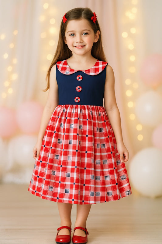 Girls Cotton Peter Pan Collar Printed Summer Dress
