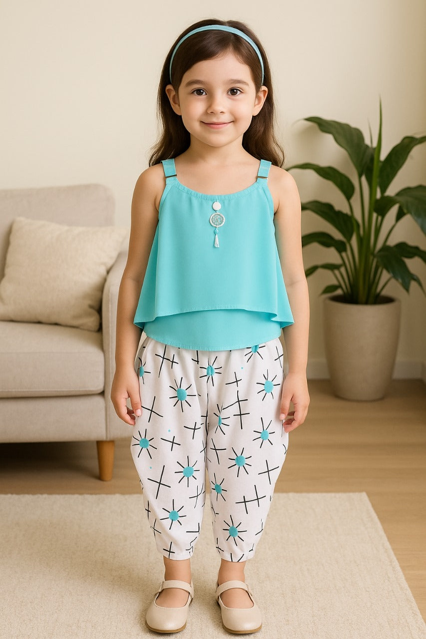 Wish Karo Baby Girls Top and Dhoti Pant Dress For Girls-(csl302blu)
