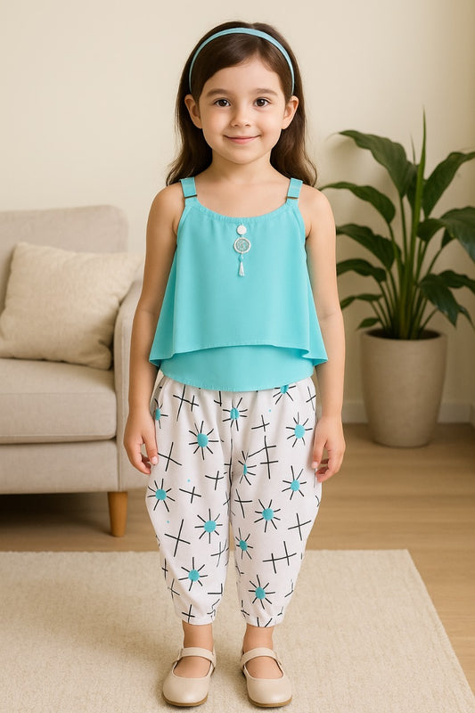 Wish Karo Baby Girls Top and Dhoti Pant Dress For Girls-(csl302blu)