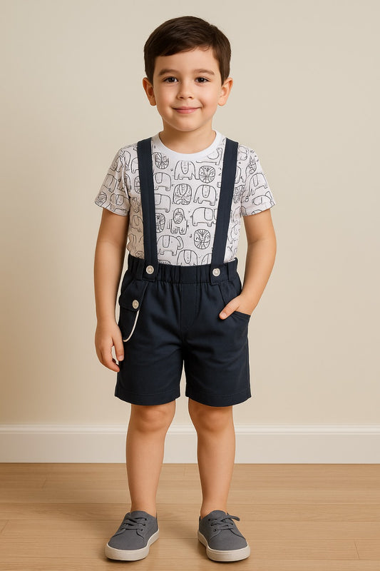 Boys Conversational Printed Cotton Dungaree Set