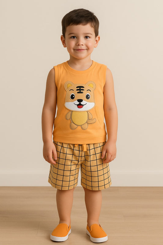 Wish Karo Unisex Cotton Animal Print T-Shirt and Short Set for Baby Boys - Baby Girls(Bt12pch)