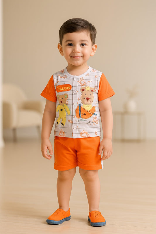 Wish Karo Unisex Cotton Animal Print T-Shirt and Short Set for Baby Boys - Baby Girls (Bt10org)