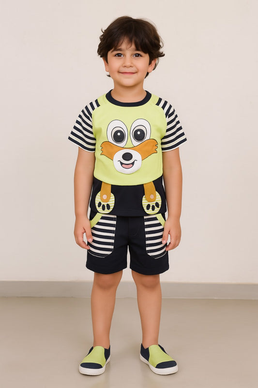 Baby Boys Striped Teddy Bear Detailed Clothing Set