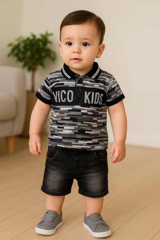 Wish Karo Boys T-Shirt and Short Clothing Set-(bt58) (Grey)