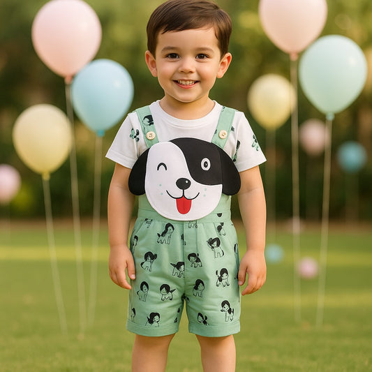 Boys Animal Print T-Shirt And Dungaree Set