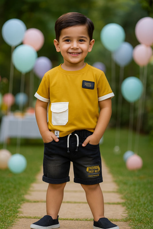 Boys Printed Cotton T-Shirt and Shorts Set