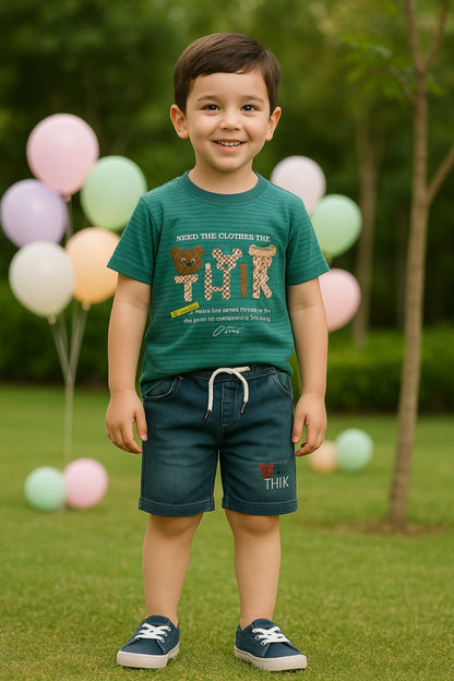Boys Printed Cotton T-Shirt and Shorts Set