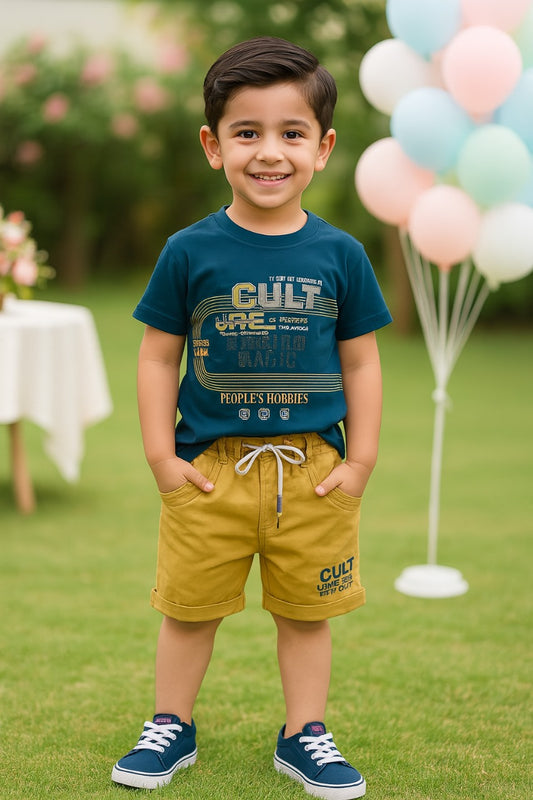 Boys Printed Cotton T-Shirt and Shorts Set