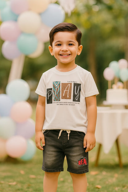 Boys Printed Cotton T-Shirt and Shorts Set