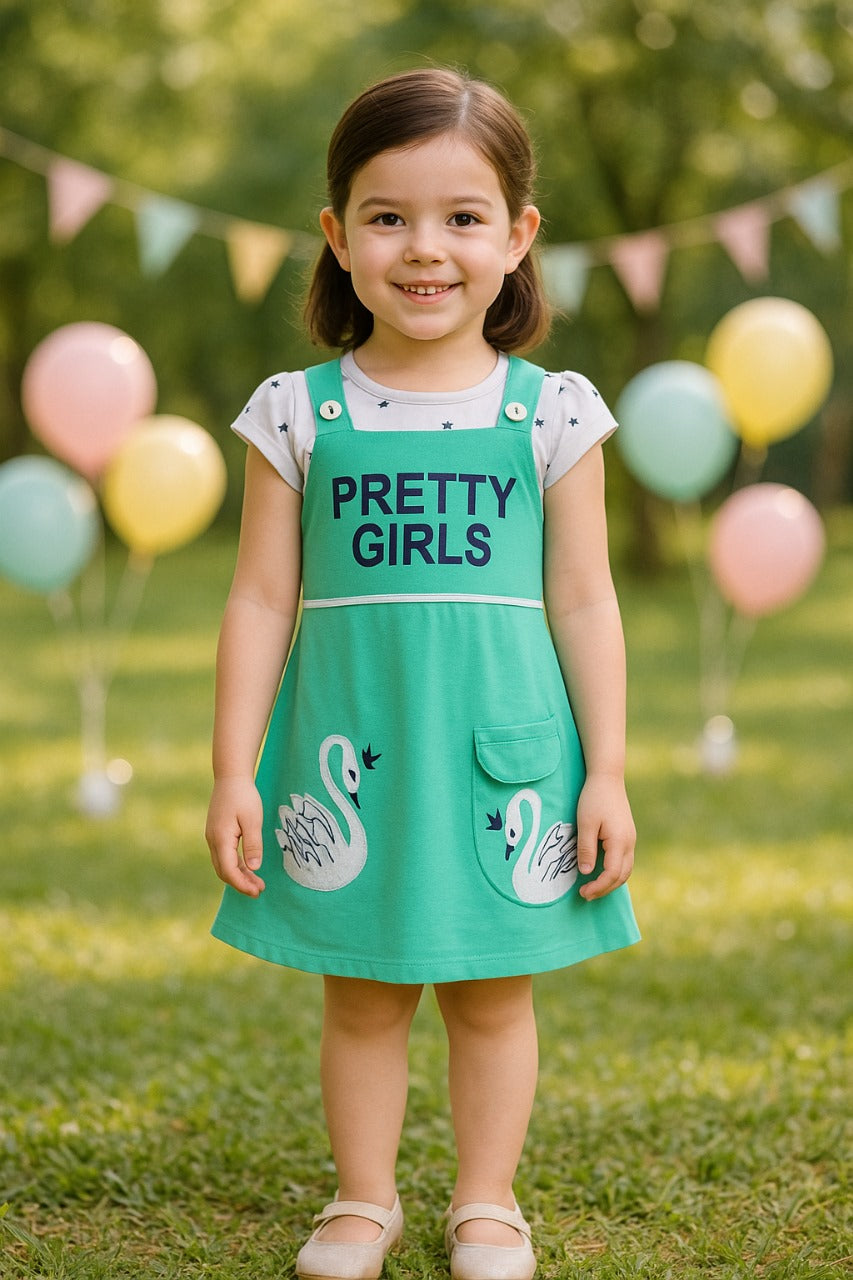 Girls Applique Print Fit and Flare Cap Sleeve Frock Dress