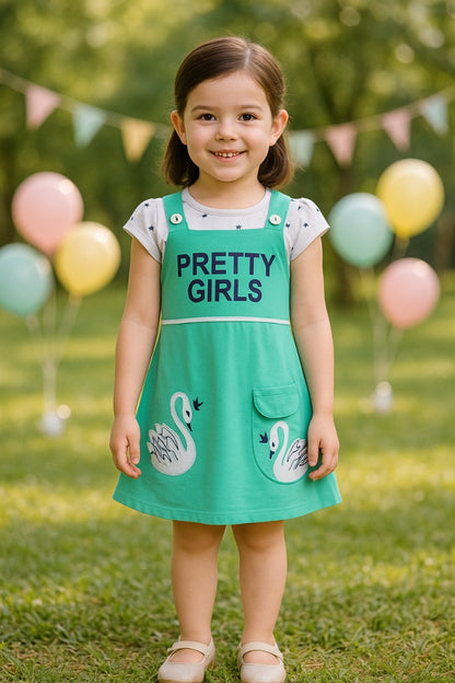 Girls Applique Print Fit and Flare Cap Sleeve Frock Dress