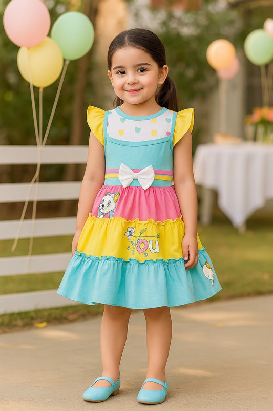 Girls Printed Fit and Flare Cap Sleeve Frock Dress