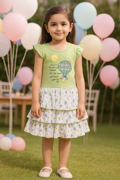 Girls Printed Layered Cotton Casual Dress
