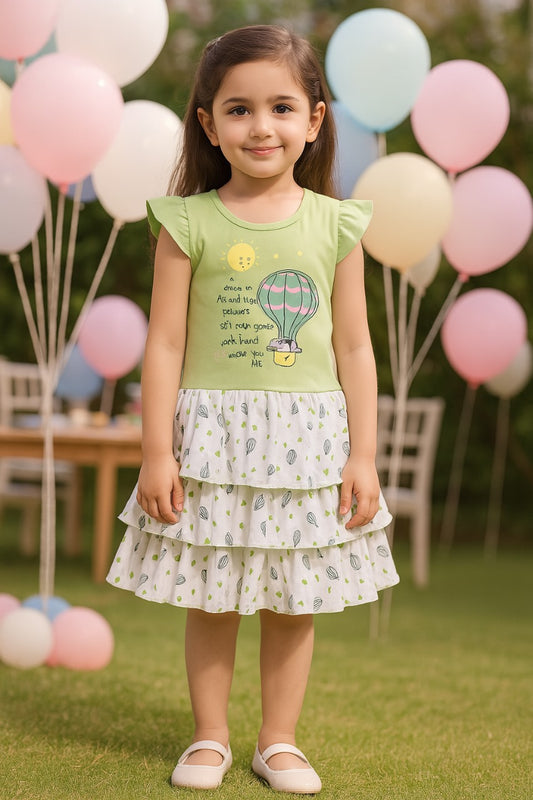 Girls Printed Layered Cotton Casual Dress