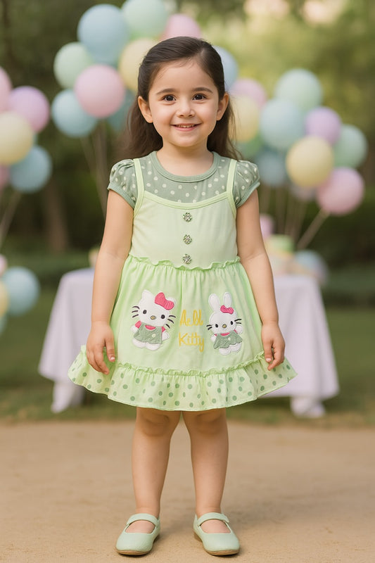 Girls Hello Kitty Embroidered Cotton Casual Dress