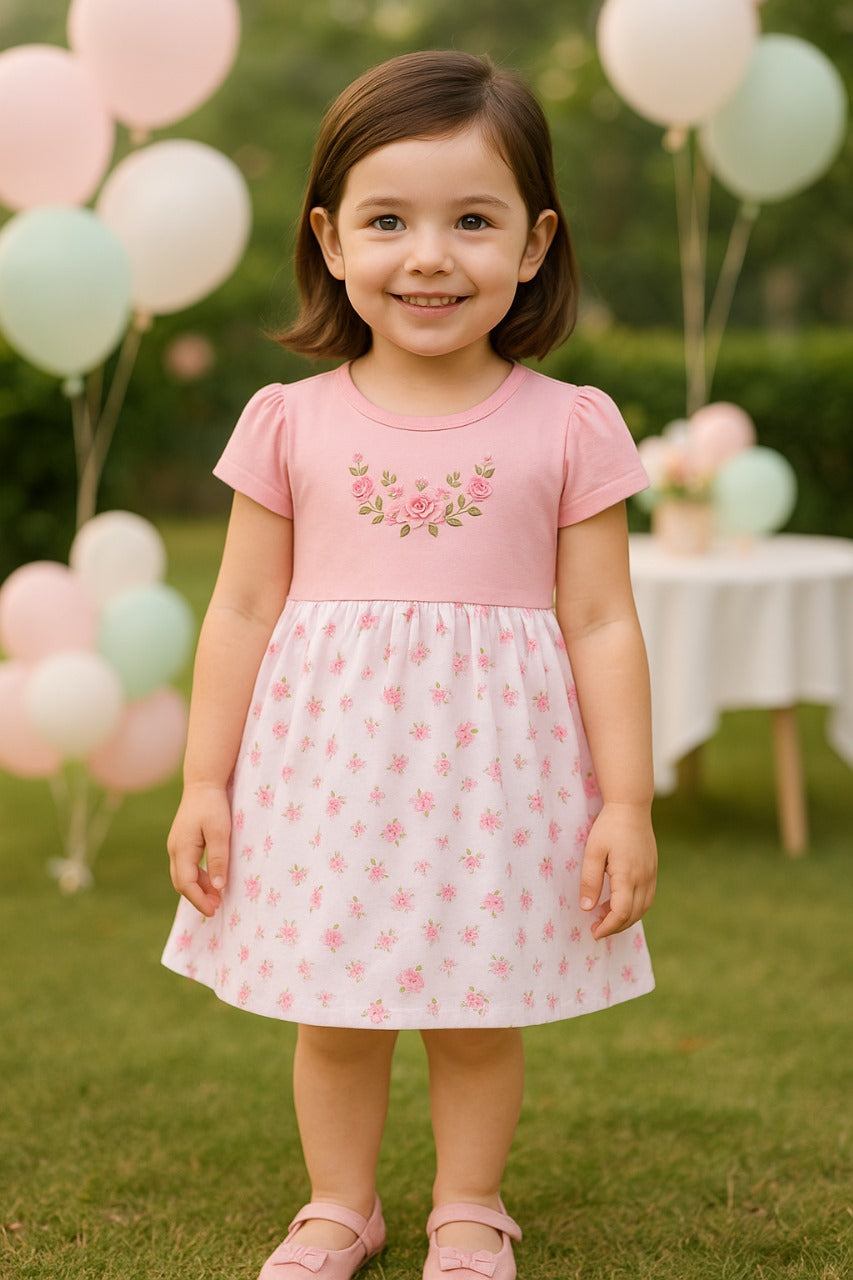 Baby Girls Floral Print A-Line Frock Dress With Brief