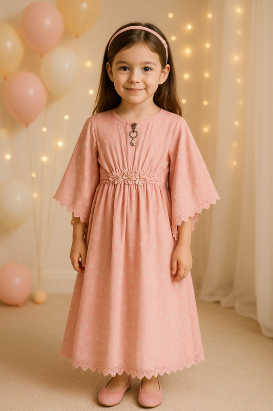Girls Floral Print Kimono Sleeve Fit and Flare Frock Dress