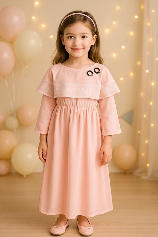 Girls Embroidered Bell Sleeve Fit and Flare Frock Dress
