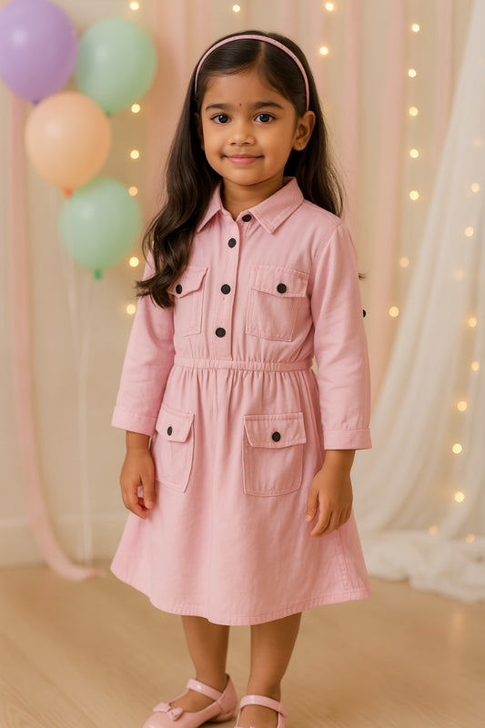 Girls Full Sleeve Solid Fit and Flare Frock Dress