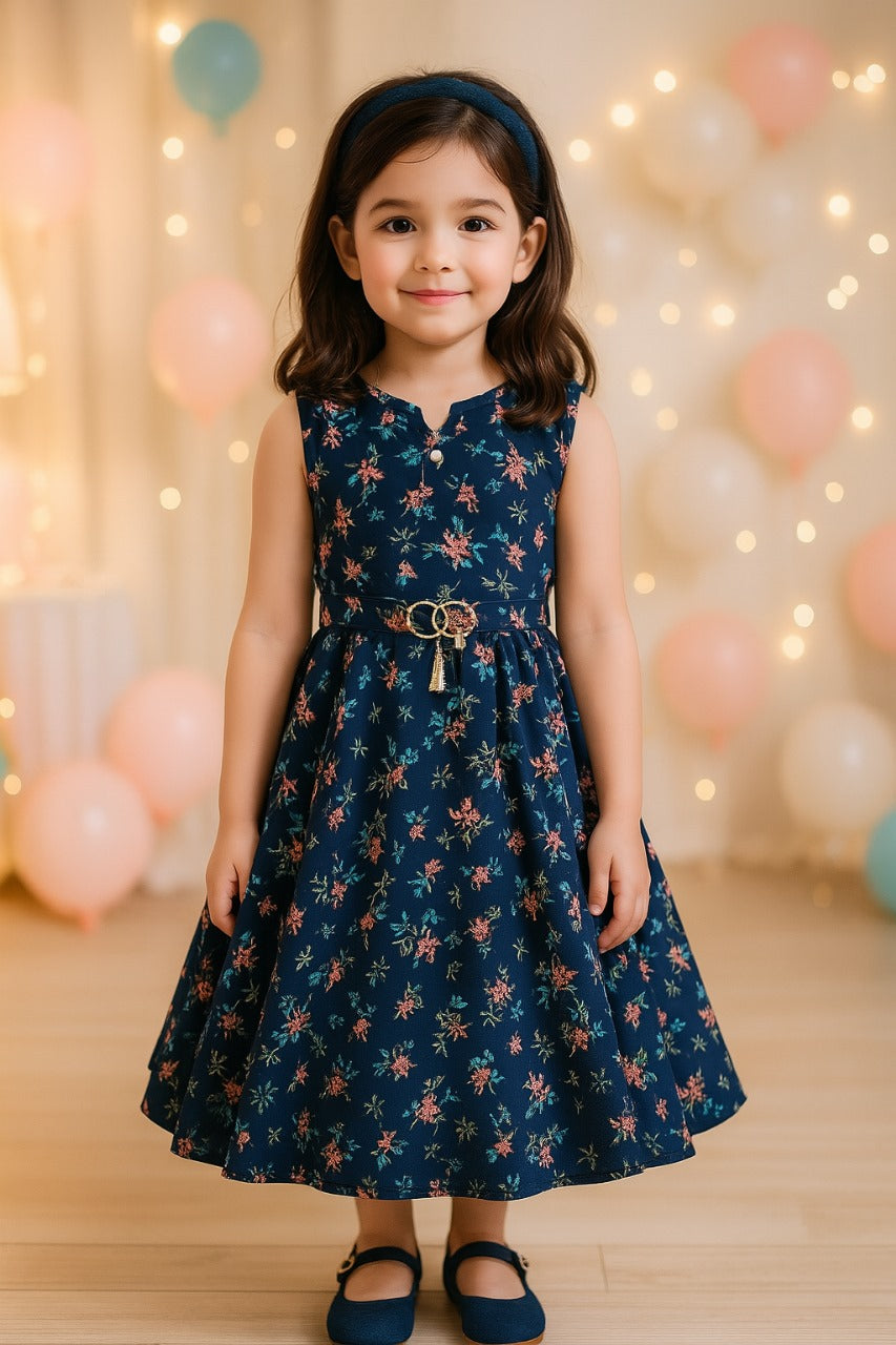 Girls Floral Print Rayon A-Line Casual Dress